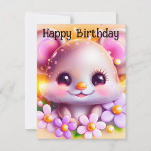 Cute Kawaii Pink Mouse Feestdagenkaart