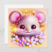 Cute Kawaii Pink Mouse Feestdagenkaart (Voorkant / Achterkant)