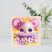 Cute Kawaii Pink Mouse Feestdagenkaart (Staand voorkant)
