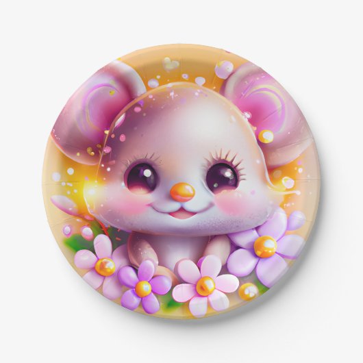 Cute Kawaii Pink Mouse Papieren Bordje (Voorkant)