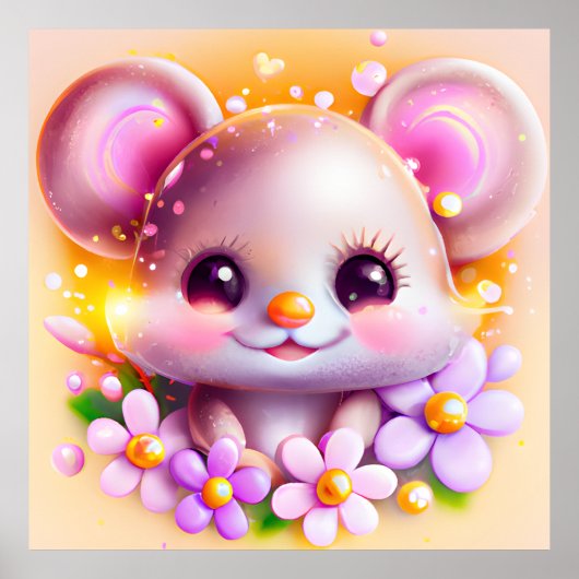 Cute Kawaii Pink Mouse Poster (Voorkant)