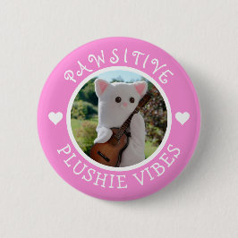 Cute Kawaii Pink Pawsitive Plushie Vibes Photo Ronde Button 5,7 Cm