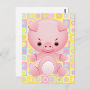Cute Kawaii PINK pIG Pattern Briefkaart