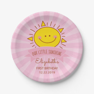 Cute Kawaii Pink Sunshine Kinder 1e verjaardag Papieren Bordje