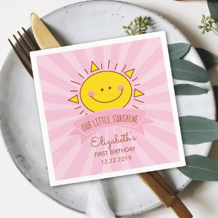Cute Kawaii Pink Sunshine Kinder 1e verjaardag Servet