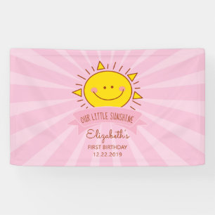 Cute Kawaii Pink Sunshine Kinder 1e verjaardag Spandoek