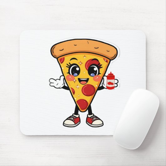 Cute Kawaii Pizza Cartoon Mousepad Muismat (Met muis)