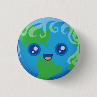 Cute Kawaii Planet Earth Character Ronde Button 3,2 Cm