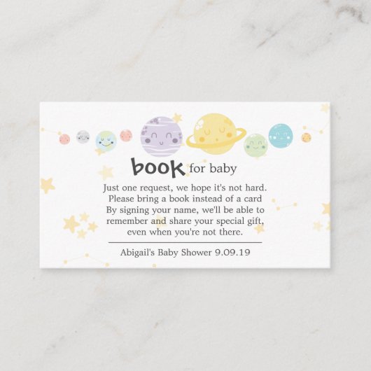 Cute Kawaii Planets met Stars Books for Baby Informatiekaartje (Voorkant)