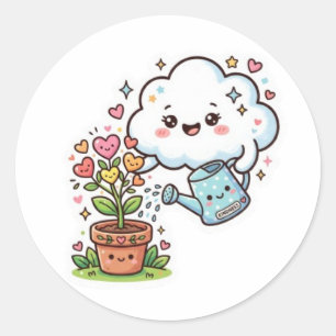 Cute Kawaii Plant Vriendelijkheid Cute Cloud en FS Ronde Sticker