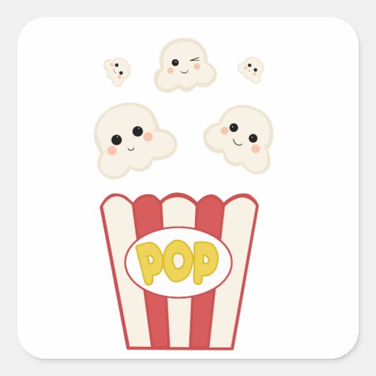 Cute Kawaii Popcorn Vierkante Sticker (Voorkant)