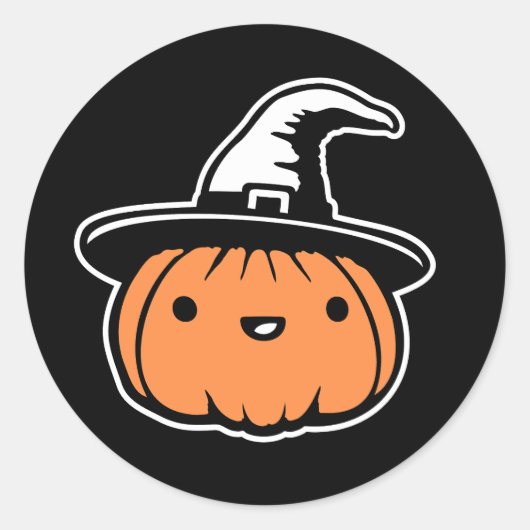 Cute Kawaii Pumpkin Wearing Witch Hat Halloween Ronde Sticker (Voorkant)
