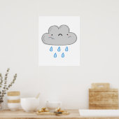 Cute Kawaii Rain Cloud Poster (Keuken)