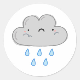 Cute Kawaii Rain Cloud Ronde Sticker