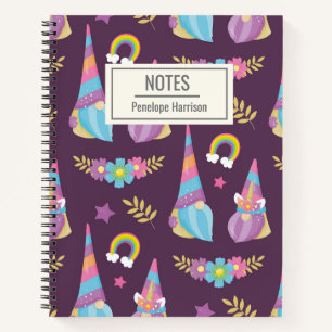 Cute Kawaii Rainbow Gnomes Pattern Personalized Notitieboek