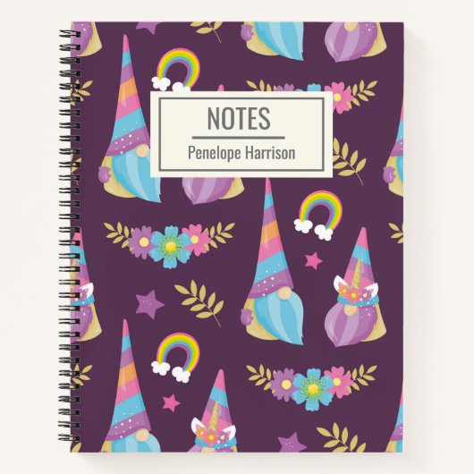Cute Kawaii Rainbow Gnomes Pattern Personalized Notitieboek (Voorkant)