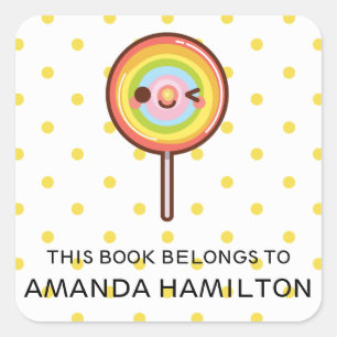 CUTE KAWAII RAINBOW LOLLIPOW DEZE BOEK BEHOORT TOT VIERKANTE STICKER