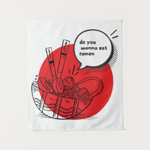 Cute Kawaii Ramen - Grappig Japans eten Wandkleed
