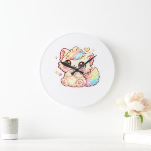 Cute Kawaii Regenwolk Katje Pastel Fluffy Kat Stic Grote Klok