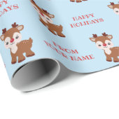 Cute Kawaii Reindeer Personalized Gift Wrap Cadeaupapier (Rol Hoek)