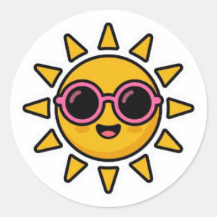Cute Kawaii Retro Zon met Roze ZonnebrilSticker Ronde Sticker