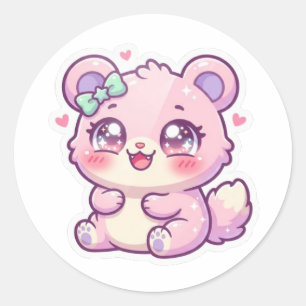 Cute Kawaii Roze Beer Pastel Chibi Kat Hart St Ronde Sticker