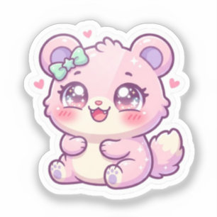 Cute Kawaii Roze Beer Pastel Chibi Kat Hart St Sticker