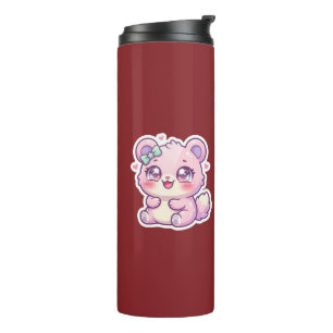 Cute Kawaii Roze Beer Pastel Chibi Kat Hart St Thermosbeker