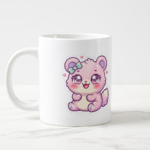 Cute Kawaii Roze Beer Pastelkleurige Chibi Kat Har Extra Grote Beker