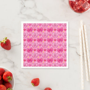 Cute Kawaii Roze Coquette Strik met Hartjes Motief Servet