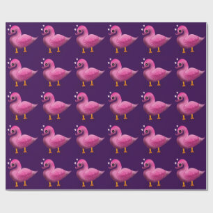 Cute Kawaii Roze Eend & Harten Babykamer Kunst Cadeaupapier