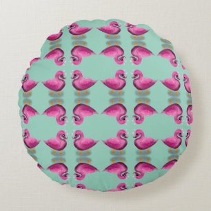 Cute Kawaii Roze Eend & Harten Babykamer Kunst Rond Kussen