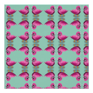 Cute Kawaii Roze Eend & Harten Kinderkamer Kunst Perfect Poster