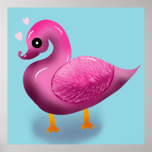 Cute Kawaii Roze Eend & Hartjes Babykamer Kunst Poster