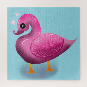 Cute Kawaii Roze Eend & Hartjes Kinderkamer Kunst Legpuzzel