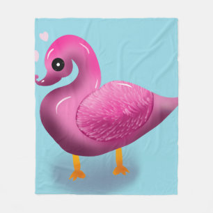 Cute Kawaii Roze Eend & Hartjes Nursery Kunst Fleece Deken