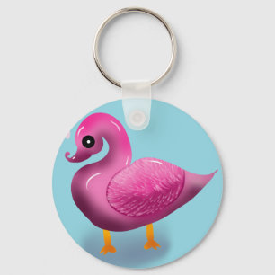 Cute Kawaii Roze Eend & Hartjes Nursery Kunst Sleutelhanger