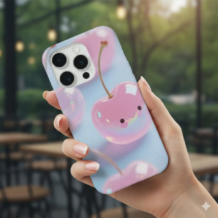 Cute Kawaii Roze Kersen Esthetische Telefoon Stick iPhone 15 Pro Hoesje