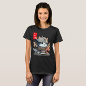 Cute Kawaii Samurai Warrior Kawaii Cat Japans T-shirt (Voorkant volledig)