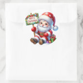 Cute Kawaii Santa Claus Holding Ronde Sticker (Tas)