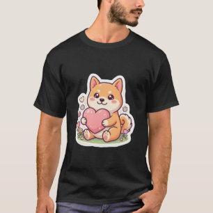 Cute Kawaii Shiba Inu Hond Hart Zwart T-Shirt