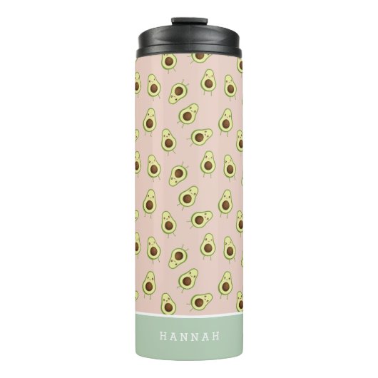 Cute Kawaii Smiling Avocado Pattern Personalized Thermosbeker (Voorkant)