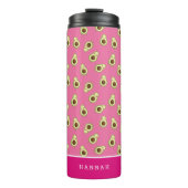 Cute Kawaii Smiling Avocado Pattern Personalized Thermosbeker (Voorkant)