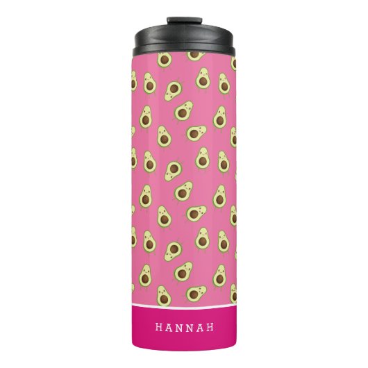 Cute Kawaii Smiling Avocado Pattern Personalized Thermosbeker (Voorkant)