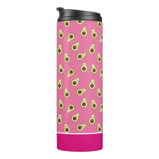 Cute Kawaii Smiling Avocado Pattern Personalized Thermosbeker (Geroteerd rechts)