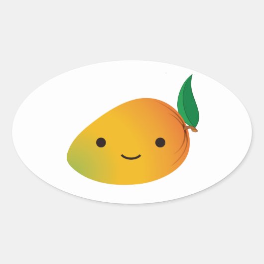 Cute Kawaii Smiling Mango Ovale Sticker (Voorkant)