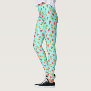 Cute Kawaii Smiling Pineapple & Watermelon Pattern Leggings