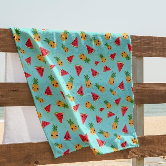 Cute Kawaii Smiling Pineapple & Watermelon Pattern Strandlaken