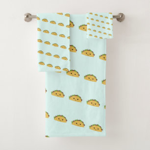Cute Kawaii Smiling Taco Pattern Bad Handdoek