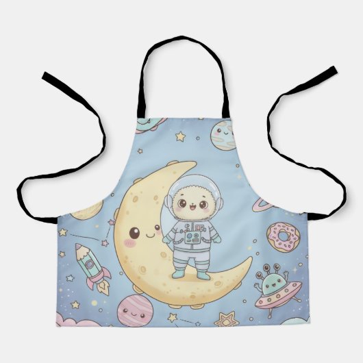 Cute Kawaii Space - Astronaut and Smiling Moon Schort (Voorkant)